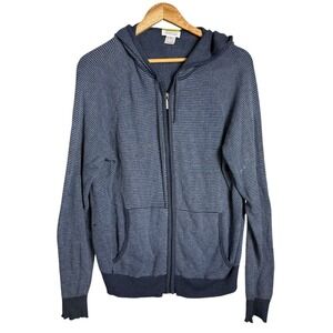 Barneys New York Mens Blue Striped Knit Hoodie Sweater Size M street emo indie